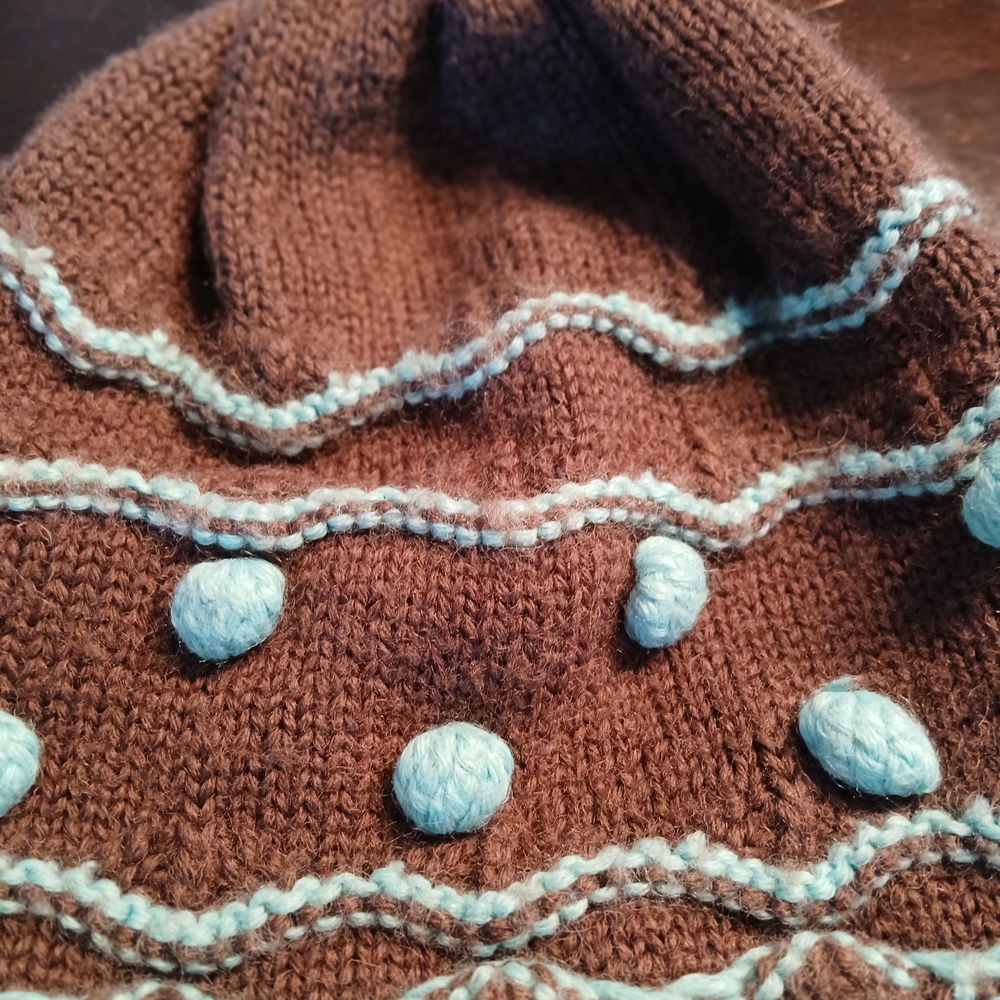 Brown and Blue Kids Knit Beanie - Picture 4 of 11